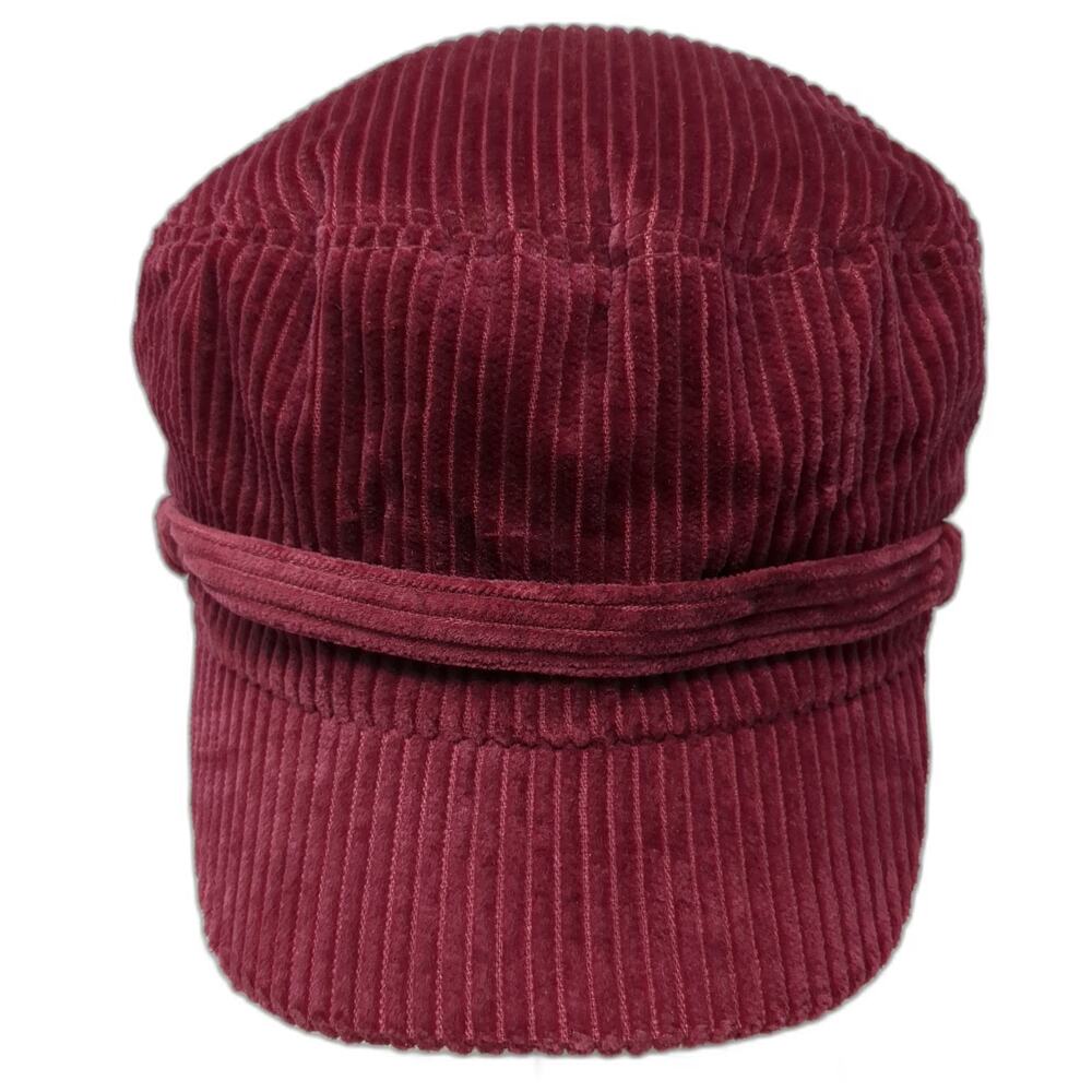 Army Cap Red One Size Corduroy Floral Lining Elastic Back Flat Top Military Hat